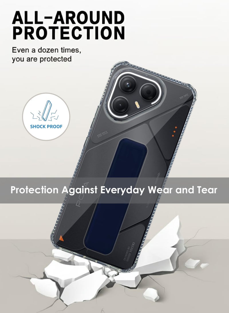 Tecno Pova 7 Hand Grip Case Cover - Magnetic Hand Grip Holder & Kickstand Case For Tecno Pova 7 - Strong Grip for Magnetic Car Holder, Stylish Silicone Case Clear & Functional, Ultimate Convenience & Hands-Free Viewing - Clear/Navy Blue - Image 3