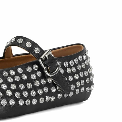 MICIFA Rhinestone Ballet Flats for Women, Sparkly Crystals Ballerina Shoes Buckle Strap Mary Jane Flats Round Toe Casual Dress Shoes Black - Image 5