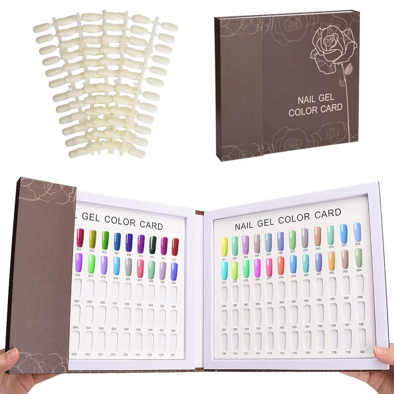 Noverlife 120 Nail Colors Display Book with 120 False Nail Tips, Nail Gel Polish Display Chart, Nail Art Samples Color Swatches Cardboard Nail Design Showcase for Manicure Salon Studio - Image 1