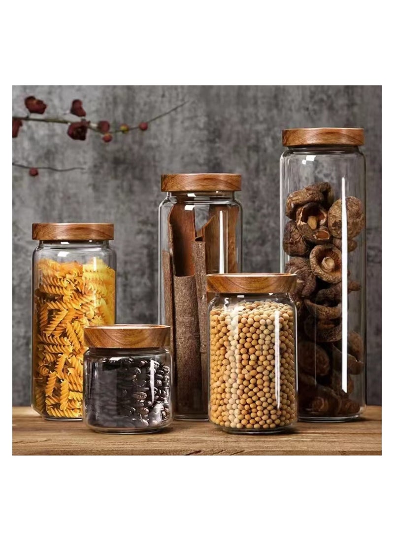 GGEROU Airtight Glass Storage Jar with Acacia Wood Air-tight Lid, 3 Pack Borosilicate Glass Kitchen Canisters 800ml  - Image 3
