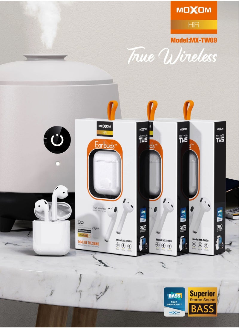 MOXOM TW09 True Wireless (TWS) Bluetooth Earphone Earbuds White  - Image 5