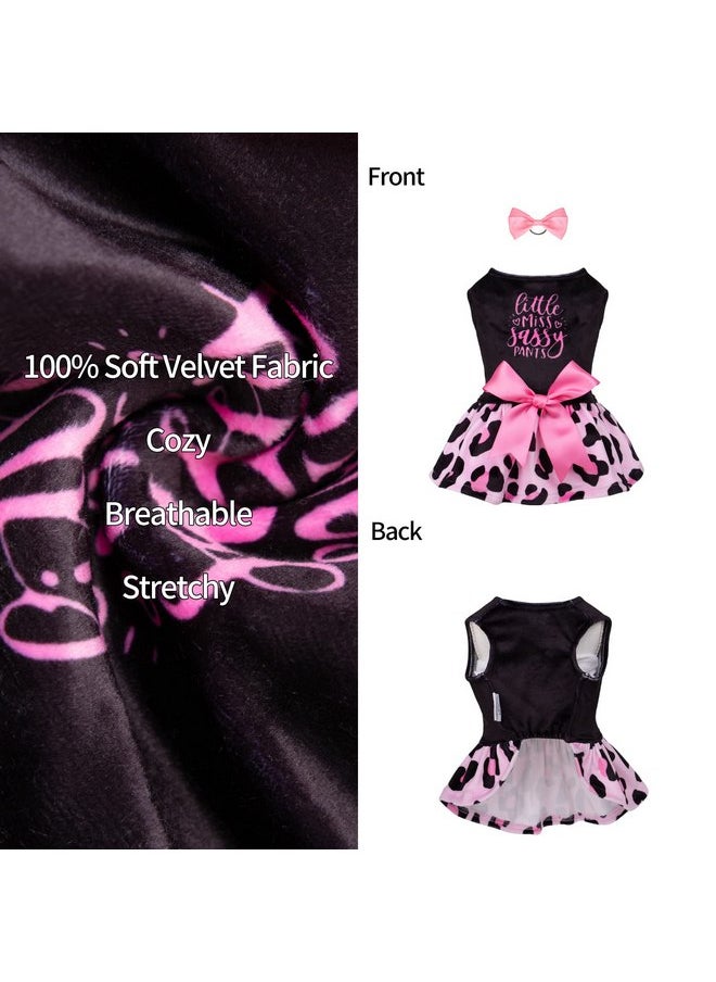 CuteBone - CuteBone Little Miss Sassy Pants Dog Leopard Print Dress Velvet for Small Dogs Girl Puppy Dresses Pink Dog Clothes CVA15S-D - Image 1