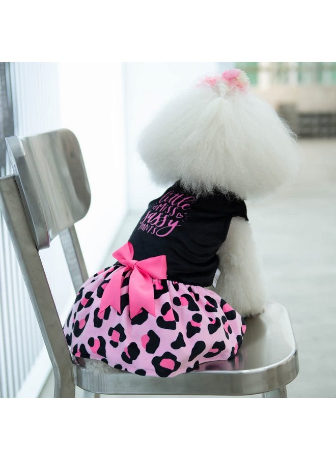 CuteBone - CuteBone Little Miss Sassy Pants Dog Leopard Print Dress Velvet for Small Dogs Girl Puppy Dresses Pink Dog Clothes CVA15S-D - Image 1