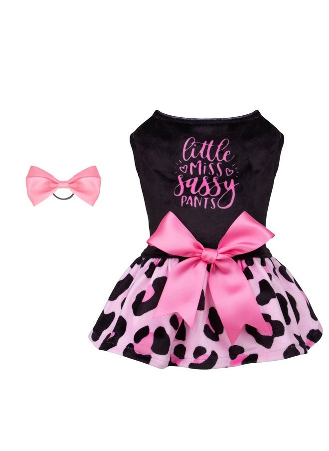 CuteBone - CuteBone Little Miss Sassy Pants Dog Leopard Print Dress Velvet for Small Dogs Girl Puppy Dresses Pink Dog Clothes CVA15S-D - Image 1