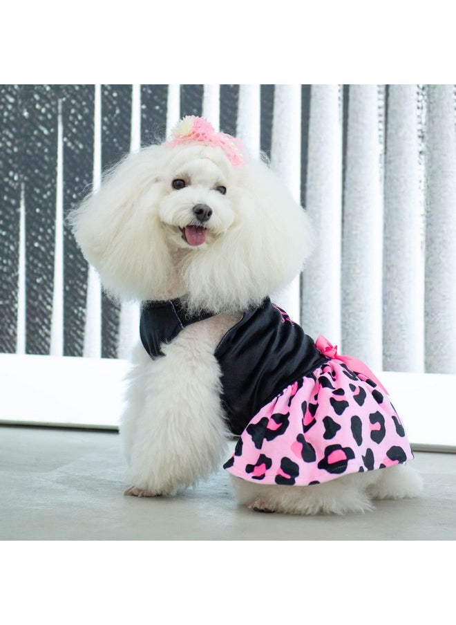 CuteBone - CuteBone Little Miss Sassy Pants Dog Leopard Print Dress Velvet for Small Dogs Girl Puppy Dresses Pink Dog Clothes CVA15S-D - Image 1