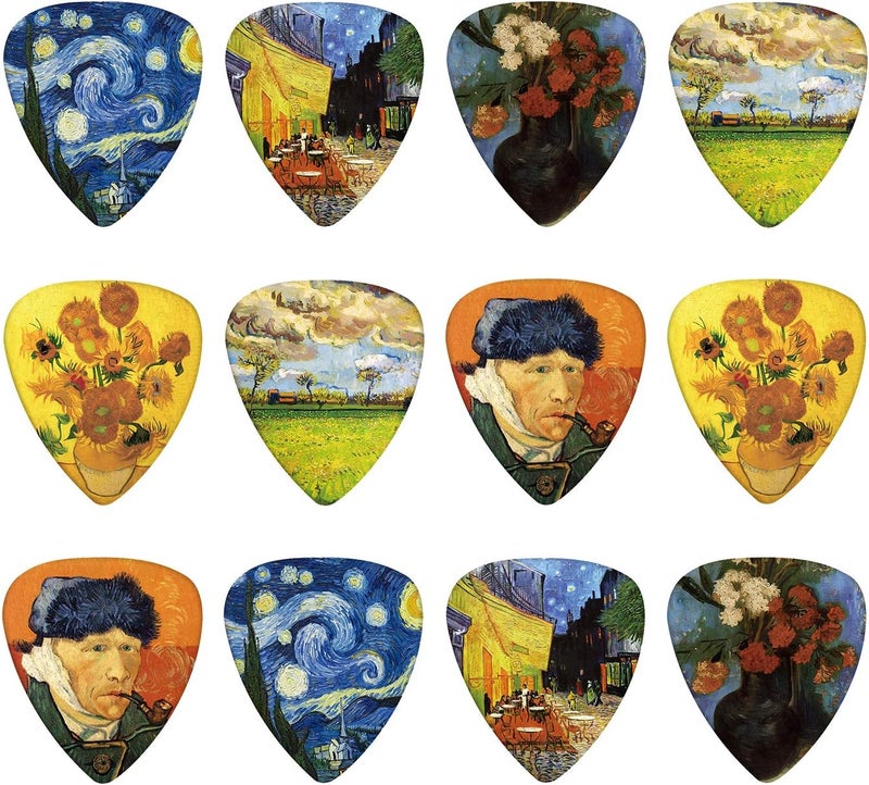 BestSounds 12 Pack Celluloid Guitar Picks Set, Van Gogh Guitar Picks, Metal Pick Storage Box - Unique Guitar Gift For Bass, Electric & Acoustic Guitars (0.71mm) - Image 1