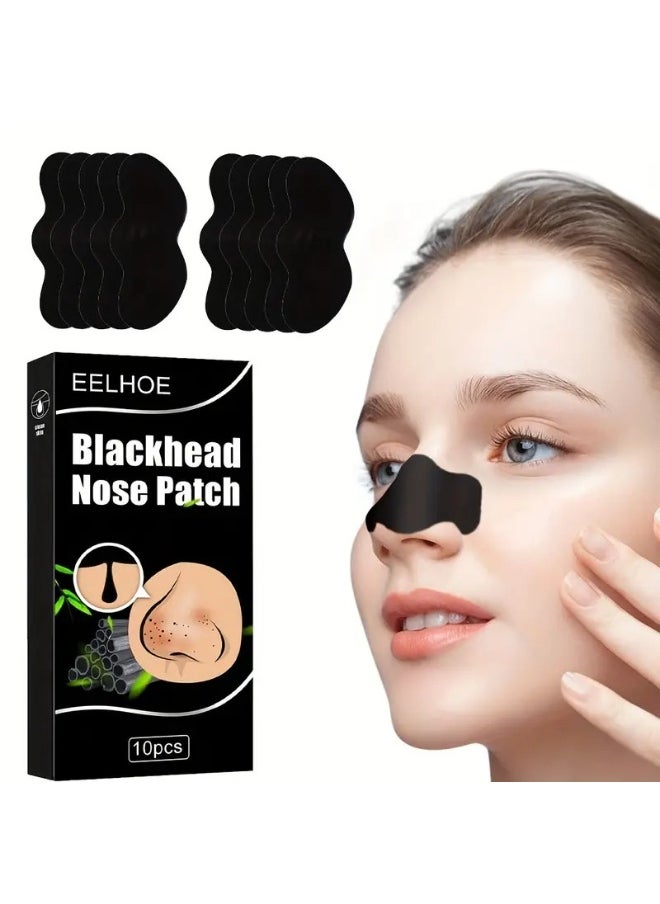 EELHOE Bamboo Charcoal Blackhead Remover Nose Strips – Deep Cleansing Pore Strips for Blackheads, Acne, and Oily Skin, 10pcs Peel-Off Nose Mask  - Image 1