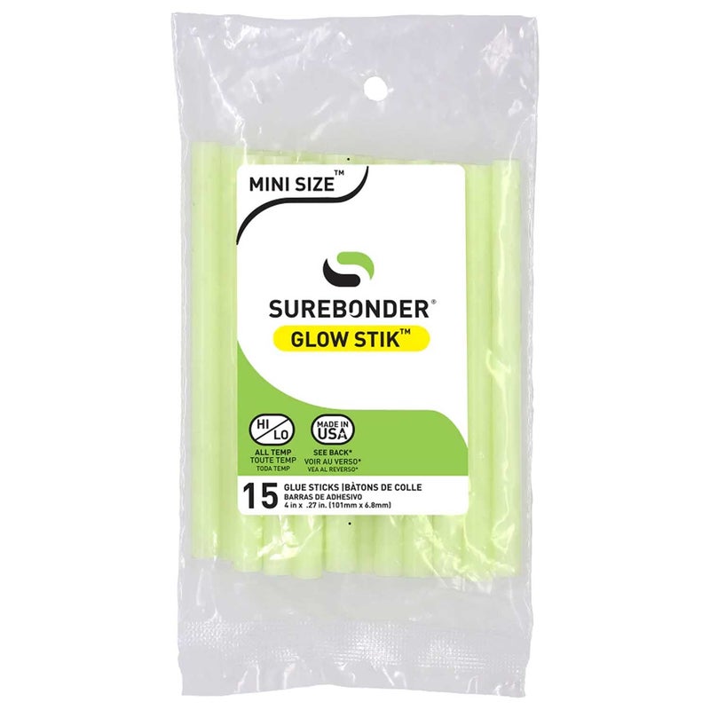 Surebonder Glow in The Dark Hot Glue Sticks Mini Size 4 15 Pack