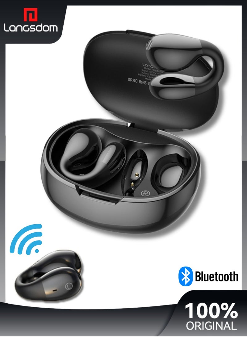 لانجسدام سماعات أذن لاسلكية مفتوحة جديدة بتقنية البلوتوث 5.3، سماعات أذن رياضية مع ميكروفون، مقاومة للماء، وقت تشغيل 7 ساعات بشحن واحد، متوافقة مع Android/iOS/Samsung، أسود - Image 1