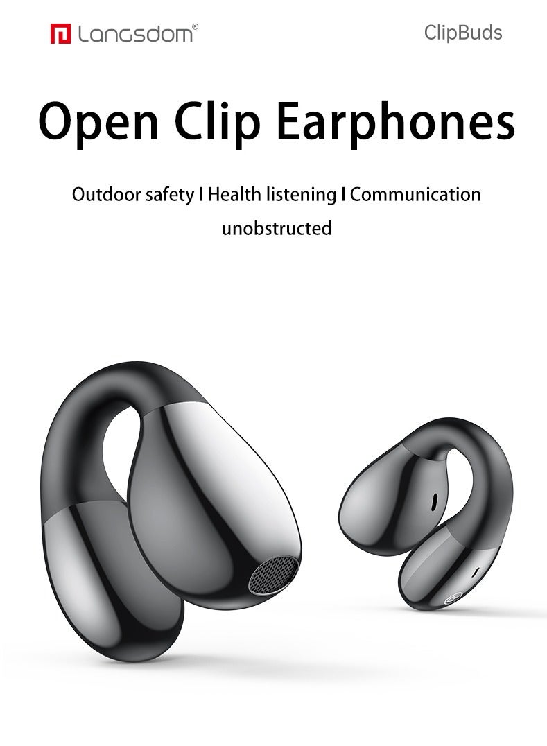 لانجسدام سماعات أذن لاسلكية مفتوحة جديدة بتقنية البلوتوث 5.3، سماعات أذن رياضية مع ميكروفون، مقاومة للماء، وقت تشغيل 7 ساعات بشحن واحد، متوافقة مع Android/iOS/Samsung، أسود - Image 2