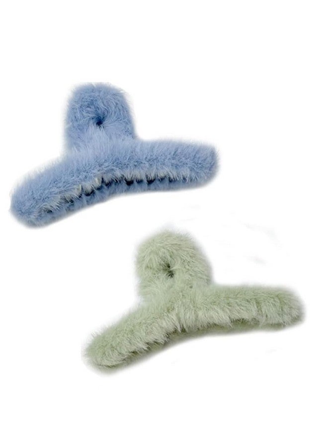 CHIROGRAPHY 2 PCS Furry Hair Claw Clips for Thick Hair|Cute Faux Rabbit Fur Plastic Non Slip Large Barrettes for Women and Girls|Fuzzy Stylish Curly Hair Styling Accessories|Two multicolor set - Image 1