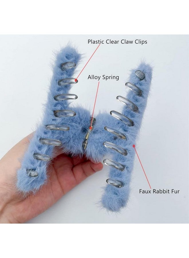 CHIROGRAPHY 2 PCS Furry Hair Claw Clips for Thick Hair|Cute Faux Rabbit Fur Plastic Non Slip Large Barrettes for Women and Girls|Fuzzy Stylish Curly Hair Styling Accessories|Two multicolor set - Image 4