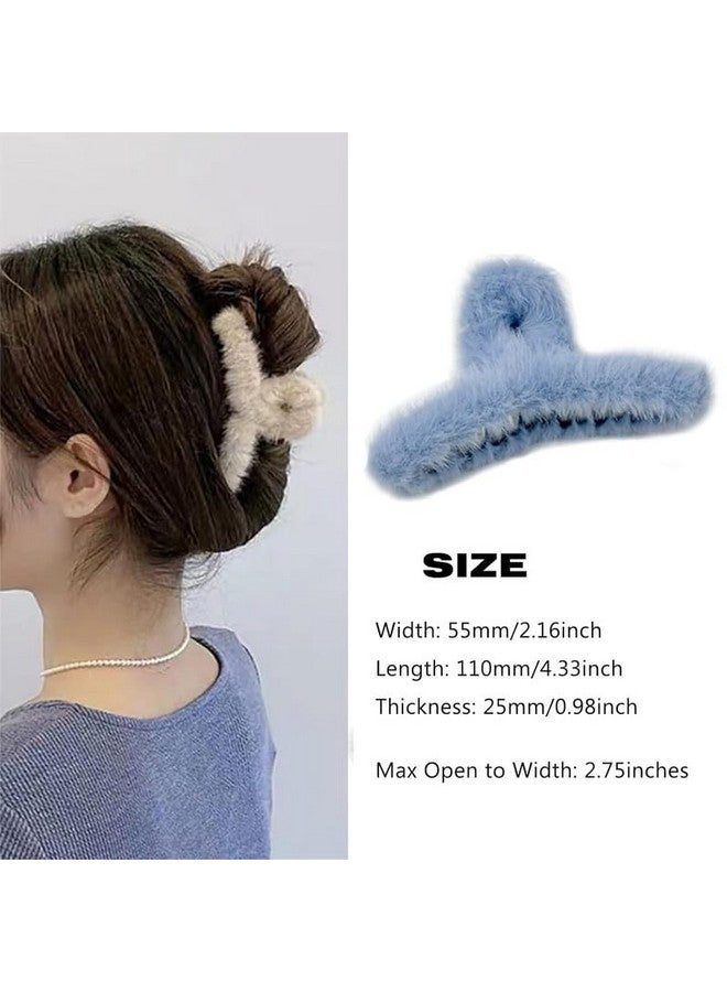 CHIROGRAPHY 2 PCS Furry Hair Claw Clips for Thick Hair|Cute Faux Rabbit Fur Plastic Non Slip Large Barrettes for Women and Girls|Fuzzy Stylish Curly Hair Styling Accessories|Two multicolor set - Image 3