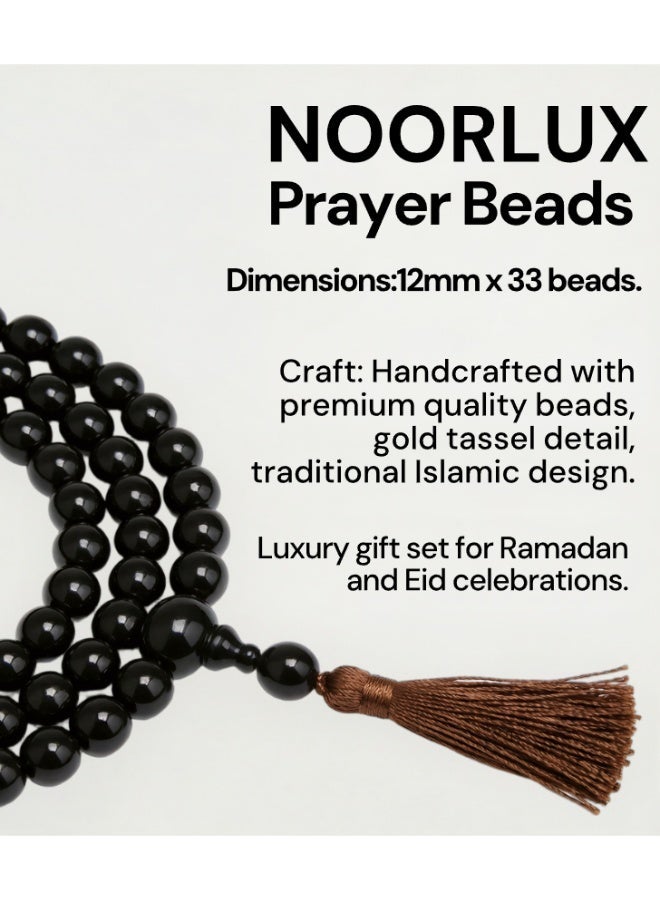 نورلوكس مجموعة هدايا الصلاة الإسلامية NOORLUX الممتازة - فرش الصلاة المطرزة ، حبات Tasbih وحقيبة القماش ذات العلامة التجارية ، مجموعة الصلاة الفاخرة للرمضان والعيد والهدايا المسلمة - Image 4