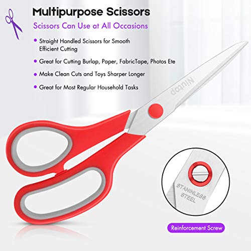 Niutop Scissors, Niutop 8" Titanium Bonded Scissors, Multipurpose Shears, Soft Comfort-Grip Handles, Perfect for Office Home School Art Craft Use, Cutting Paper Fabric Photos and More, Set of 4-Pack - Image 5