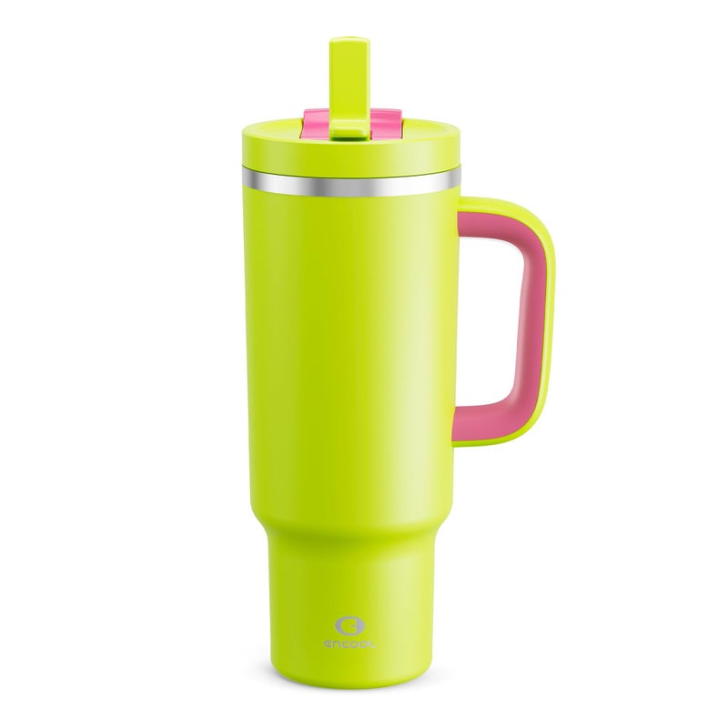 ENCOOL 40 oz Tumbler with Handle and Straw Stainless Steel Insulated Tumbler Keeps Cold for 24 Hours Leakproof Travel Cup Fits in Cup Holder and BPAFreeAcid Green