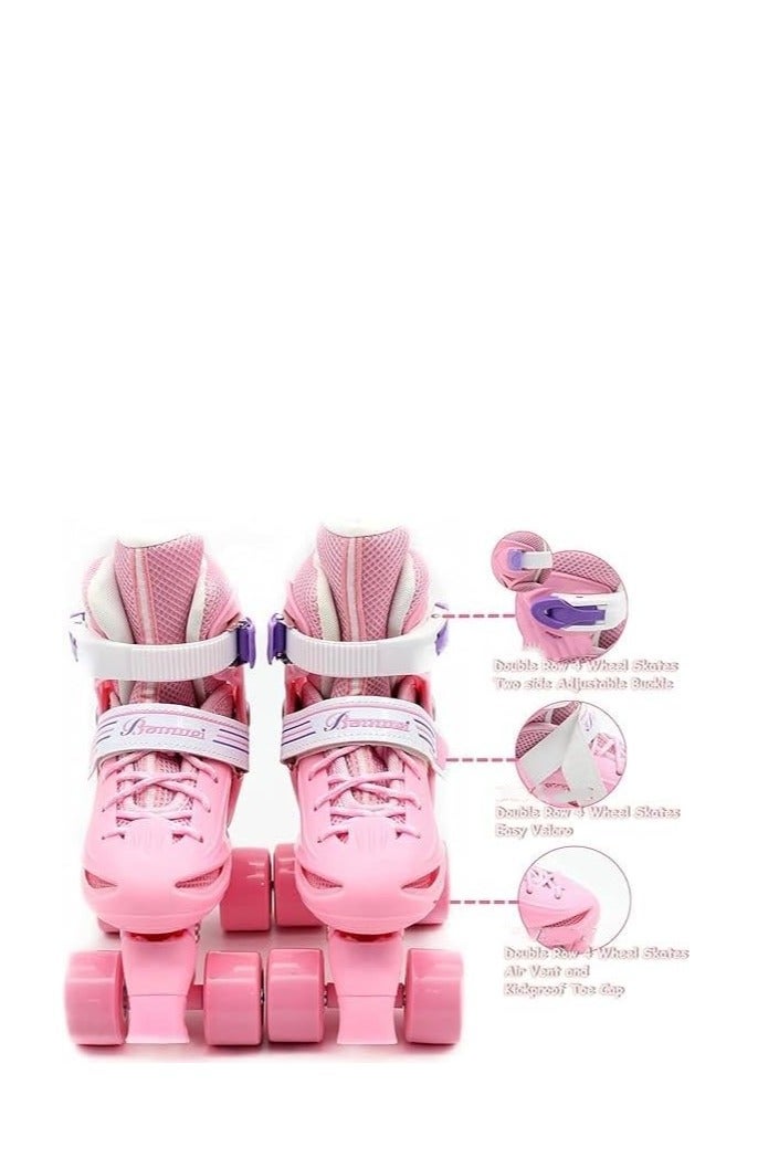 إيزي فيتشور زلاجات دوارة قابلة للتعديل بأربع عجلات للأطفال صف مزدوج، للأولاد والبنات في الأماكن المغلقة/المفتوحة، تتضمن (الركبة، الكوع، والمعصم) 4 أحجام و3 ألوان يمكن الاختيار منها - Image 2