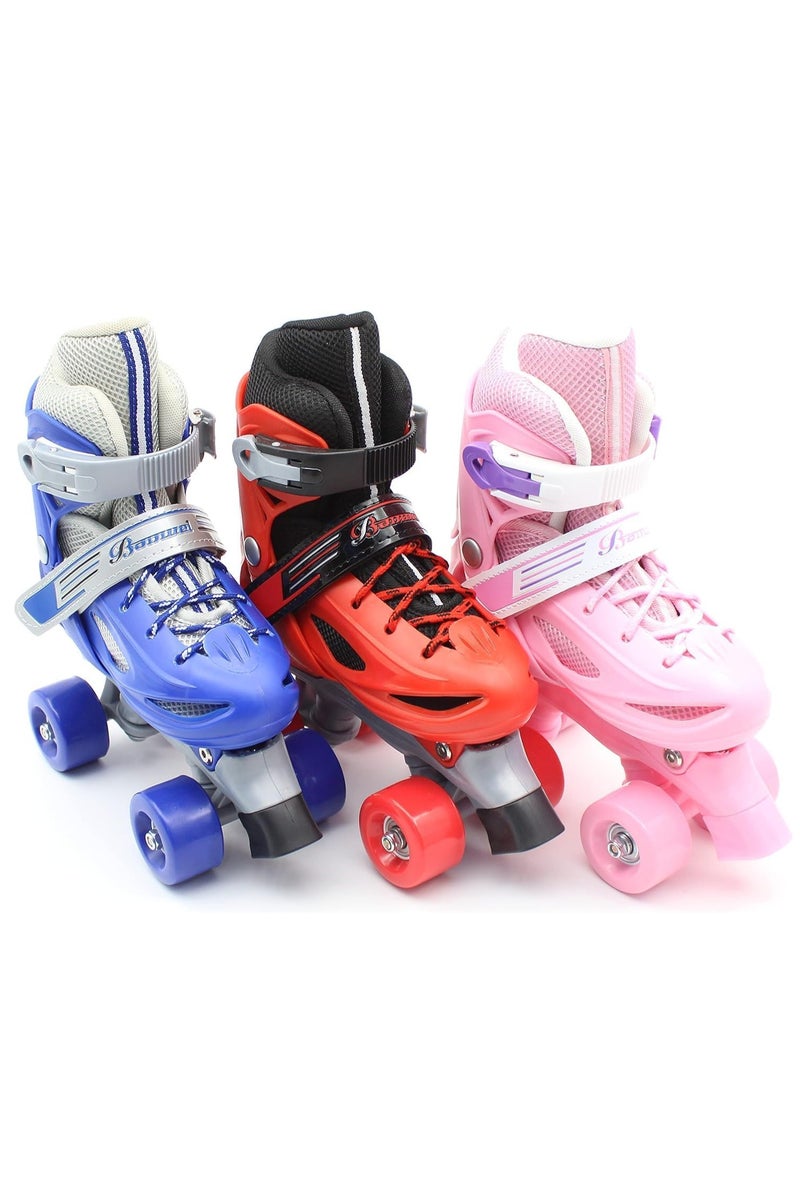 إيزي فيتشور زلاجات دوارة قابلة للتعديل بأربع عجلات للأطفال صف مزدوج، للأولاد والبنات في الأماكن المغلقة/المفتوحة، تتضمن (الركبة، الكوع، والمعصم) 4 أحجام و3 ألوان يمكن الاختيار منها - Image 4