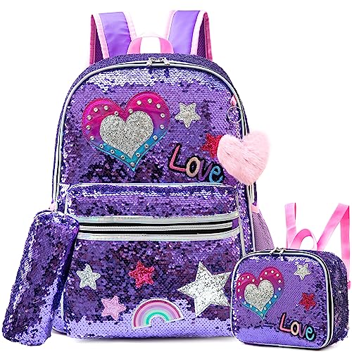 Meetbelify Backpack for Girls School Backpacks Kids Cute Sequin Bookbag for Elementary Kindergarten with Lunch Box Pencil Case for Girls 512 Years Old - Image 1