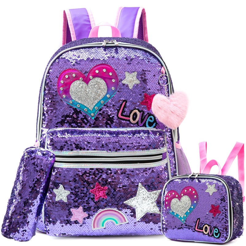 Meetbelify Backpack for Girls School Backpacks Kids Cute Sequin Bookbag for Elementary Kindergarten with Lunch Box Pencil Case for Girls 512 Years Old - Image 2
