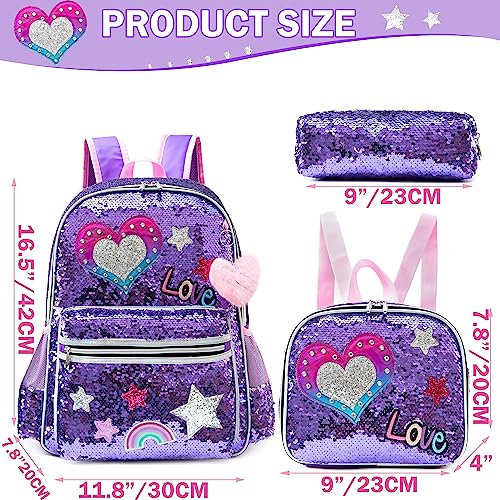 Meetbelify Backpack for Girls School Backpacks Kids Cute Sequin Bookbag for Elementary Kindergarten with Lunch Box Pencil Case for Girls 512 Years Old - Image 3
