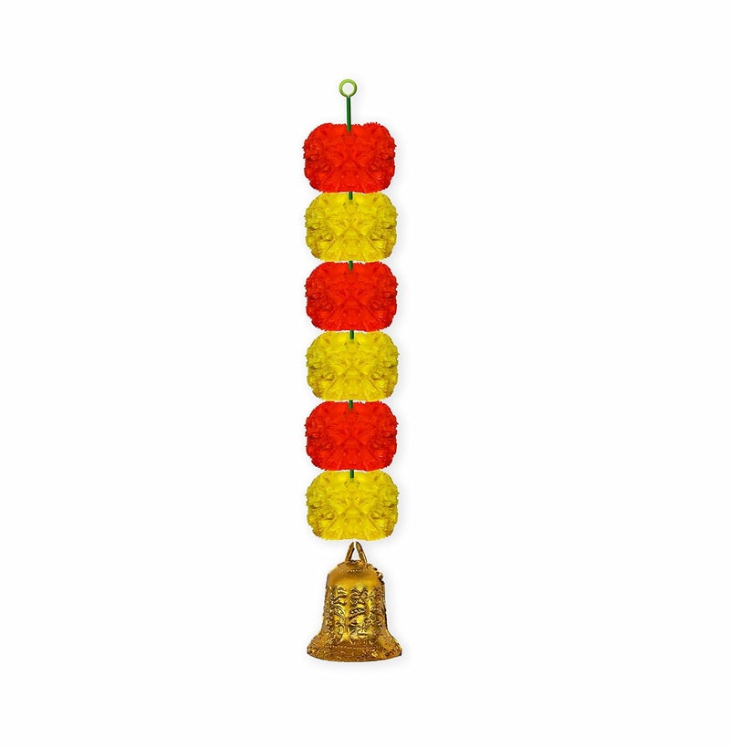 iHandikart iHandikart Marigold Garland Artificial Super Mini 6 Genda Fool with Bell in The Bottom Used for Festival DecorationOffice Home Diwali Decoration Color Yellow Dark Orange Pack of 10 3360410  - Image 3