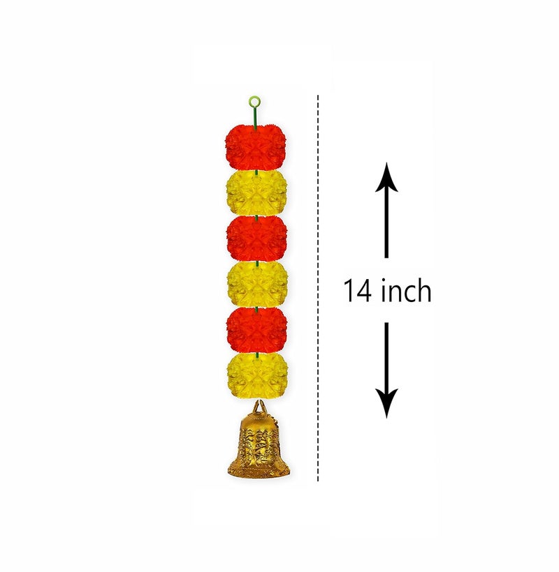 iHandikart iHandikart Marigold Garland Artificial Super Mini 6 Genda Fool with Bell in The Bottom Used for Festival DecorationOffice Home Diwali Decoration Color Yellow Dark Orange Pack of 10 3360410  - Image 4