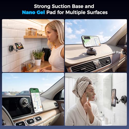 EdenseeLake Magsafe Car Phone Holder, 360° Adjustable Car Phone Mount, Strong Magnetic Vacuum Suction Cup Phone Holders for Your Car, 17 Pro Max 16 15 14 13 12 Air Plus - Image 3
