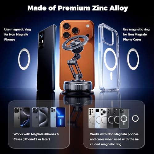 EdenseeLake Magsafe Car Phone Holder, 360° Adjustable Car Phone Mount, Strong Magnetic Vacuum Suction Cup Phone Holders for Your Car, 17 Pro Max 16 15 14 13 12 Air Plus - Image 4