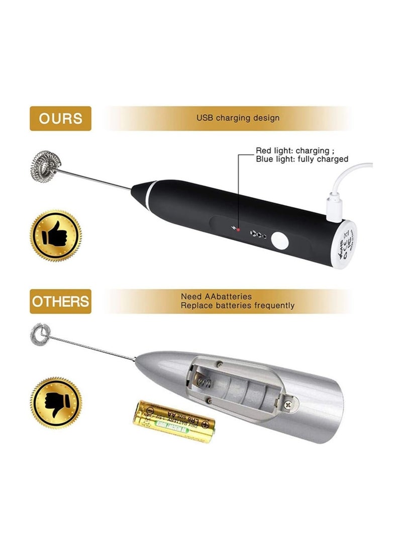 مضرب نسكافية و أداة خفق اللبن قابلة لإعادة الشحن وتحمل باليد وتعمل بـ3 سرعات قابلة للتعديل لصنع القهوة واللاتيه والكابتشينو مع مضرب إضافي للبيض - Image 2