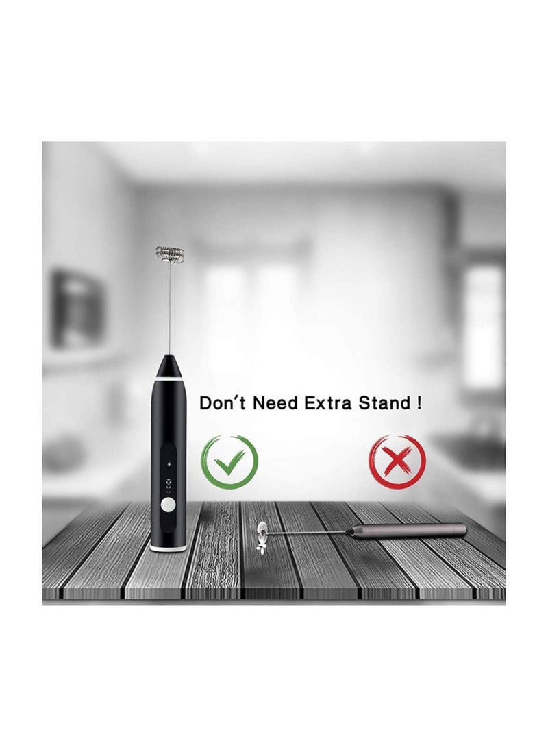 مضرب نسكافية و أداة خفق اللبن قابلة لإعادة الشحن وتحمل باليد وتعمل بـ3 سرعات قابلة للتعديل لصنع القهوة واللاتيه والكابتشينو مع مضرب إضافي للبيض - Image 3