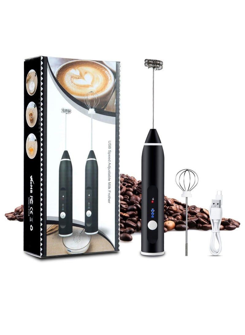 مضرب نسكافية و أداة خفق اللبن قابلة لإعادة الشحن وتحمل باليد وتعمل بـ3 سرعات قابلة للتعديل لصنع القهوة واللاتيه والكابتشينو مع مضرب إضافي للبيض - Image 1