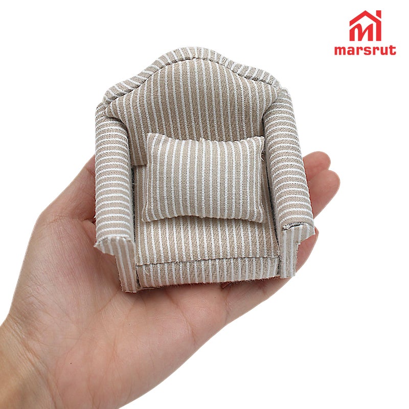 Marsrut 3pcs Dollhouse Couch, 1/12 Scale Living Room Furniture Accessory, Timeless Classic Miniature Double & Single Couch with Pillow, Upholstered Sofa Armchair Set Accessories for Bedroom Sectional DÃ©cor - Image 3