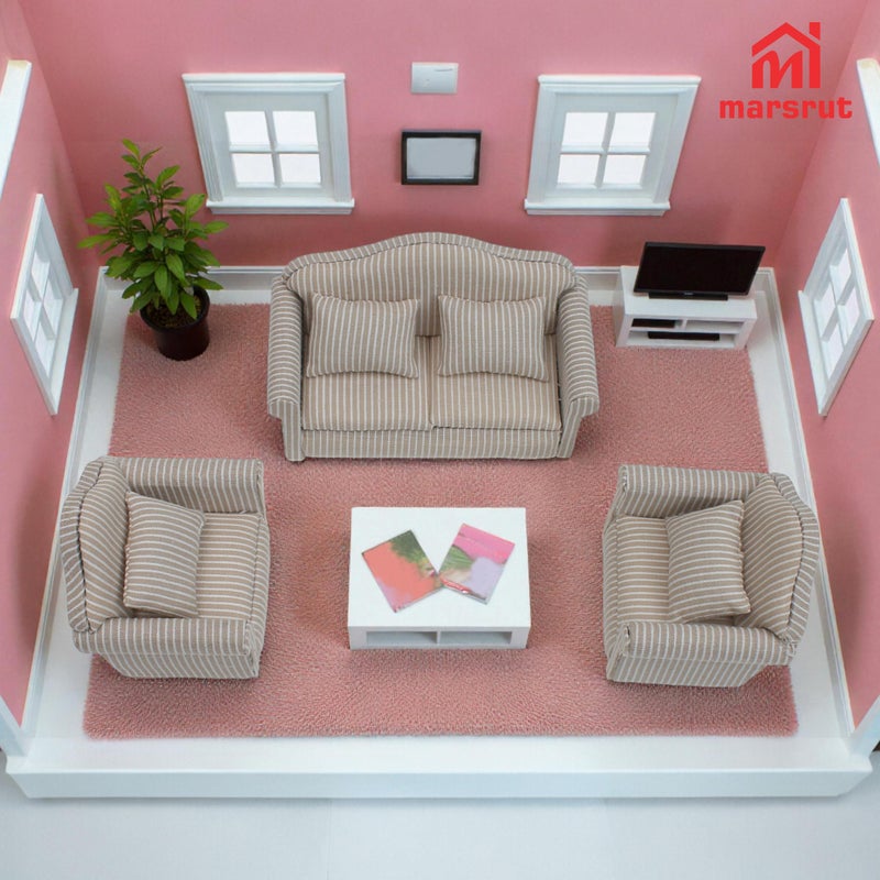Marsrut 3pcs Dollhouse Couch, 1/12 Scale Living Room Furniture Accessory, Timeless Classic Miniature Double & Single Couch with Pillow, Upholstered Sofa Armchair Set Accessories for Bedroom Sectional DÃ©cor - Image 5