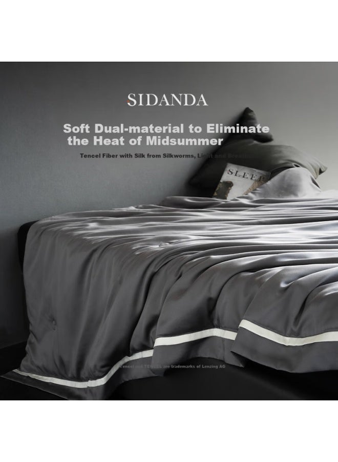 Sidanda Silk Quilt, Mulberry Silk And Tencel Air Conditioning Quilt, Washable Summer Cool Quilt, Grey Mist Color, 220*240cm - Image 1