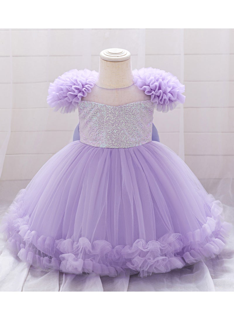 Loquat Purple tulle party/princess dress with cap sleeves and sparkly bodice Dress Girl's Princess Dress Purple  - Image 1