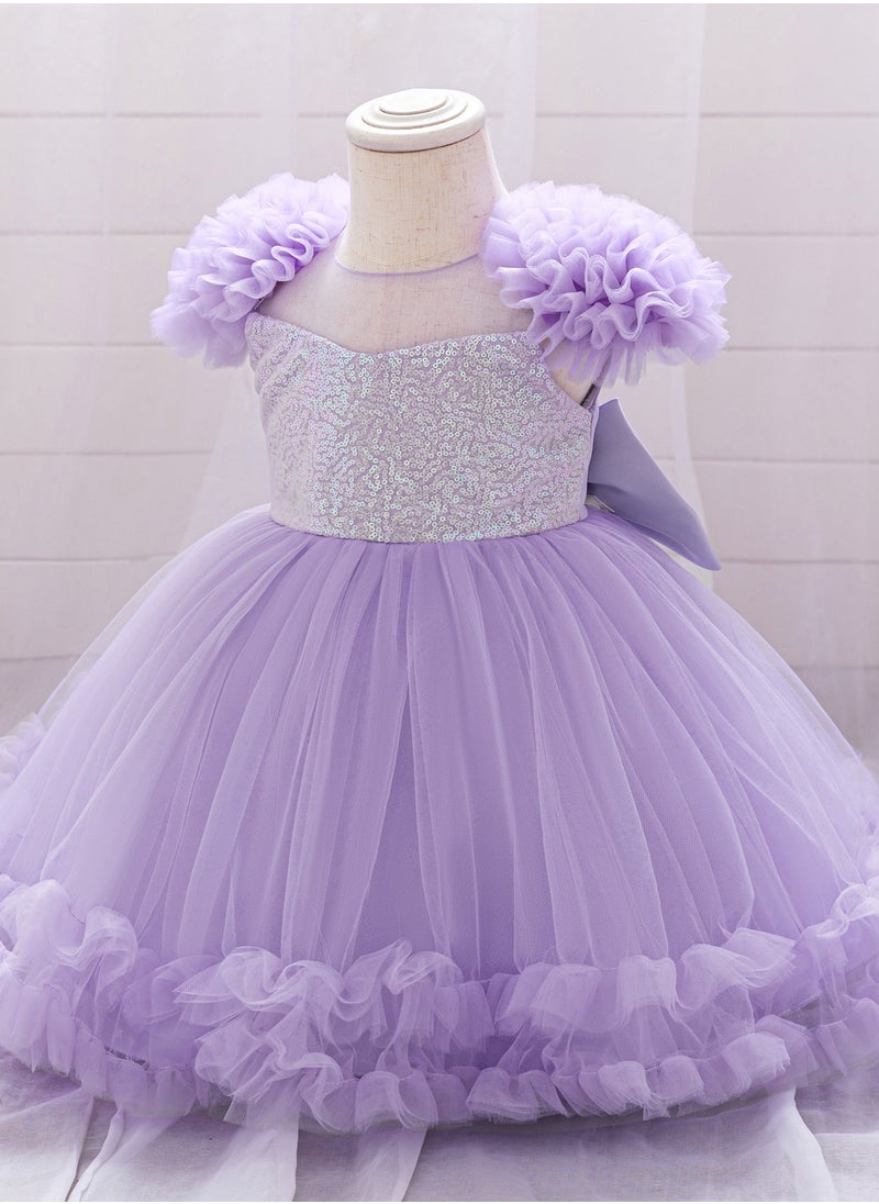 Loquat Purple tulle party/princess dress with cap sleeves and sparkly bodice Dress Girl's Princess Dress Purple  - Image 2