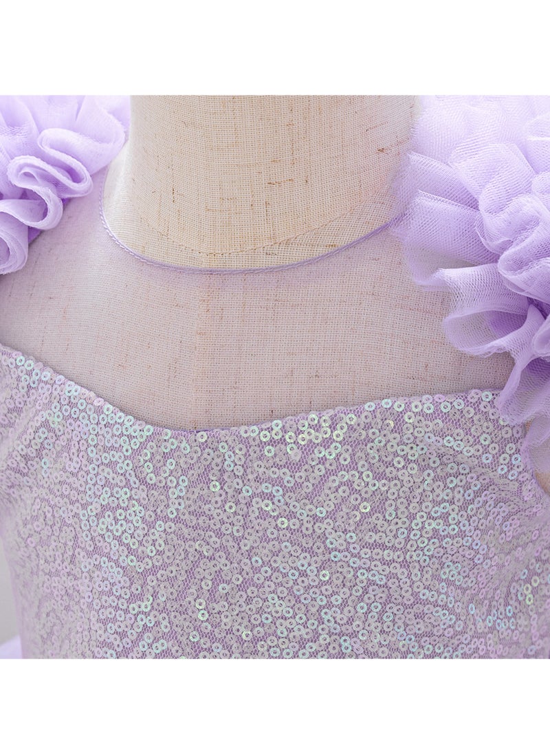 Loquat Purple tulle party/princess dress with cap sleeves and sparkly bodice Dress Girl's Princess Dress Purple  - Image 4