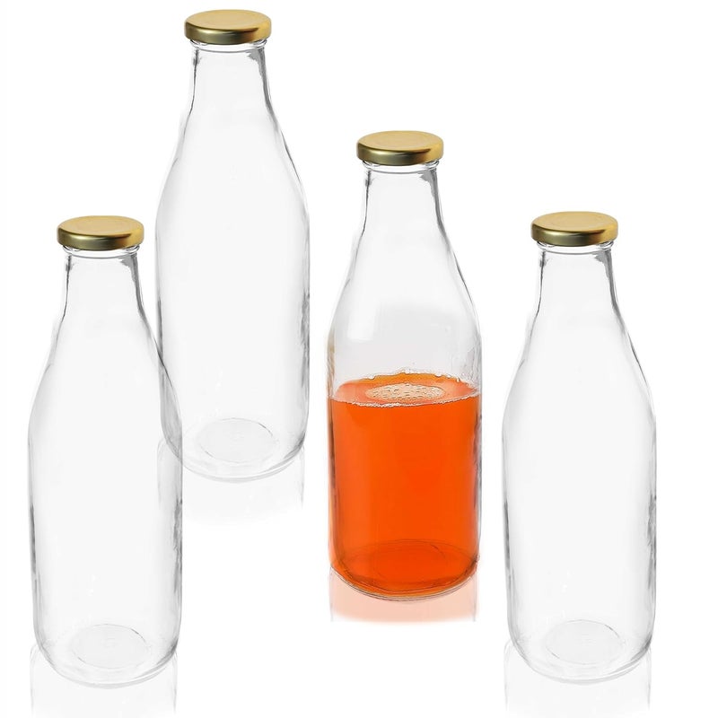 Pure Source India Glass Bottle, 1 L, Set of 4, Clear - Image 1