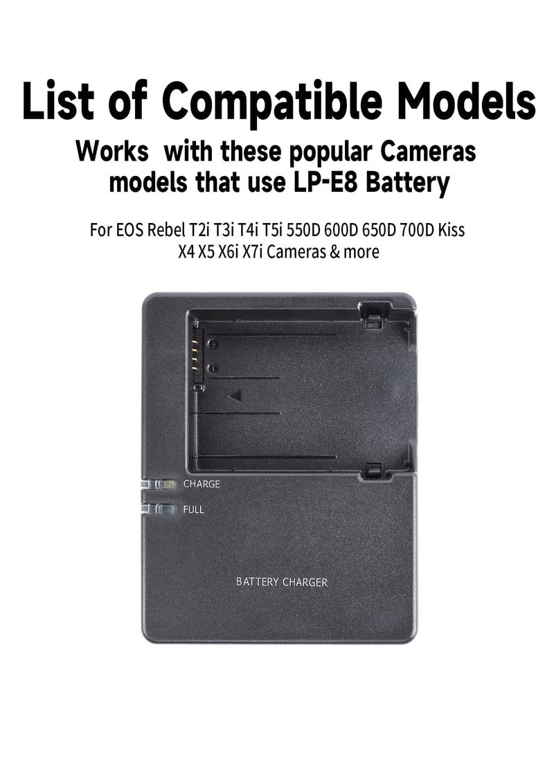 AZorb LC-E8 LC-E8C Battery charger 600d 550D 650D 700DCompatible with Canon EOS Rebel: EOS T2i T3i T4i T5i X4 X5 X6i X7i DSLR Camera, black,with Power Supply Cord.  - Image 5