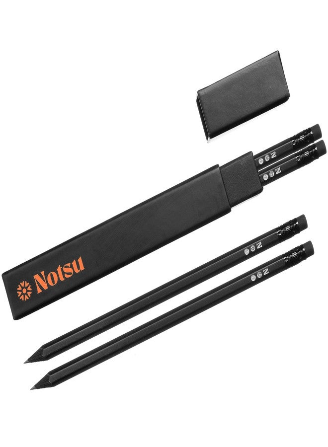 Notsu 4pc Black Pencils #2 Set | All Black Wood Writing Pencils with Travel Case - Image 4