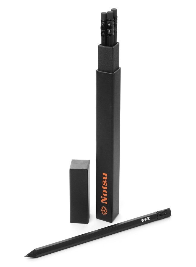 Notsu 4pc Black Pencils #2 Set | All Black Wood Writing Pencils with Travel Case - Image 2