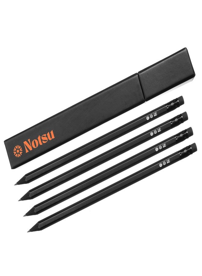 Notsu 4pc Black Pencils #2 Set | All Black Wood Writing Pencils with Travel Case - Image 1