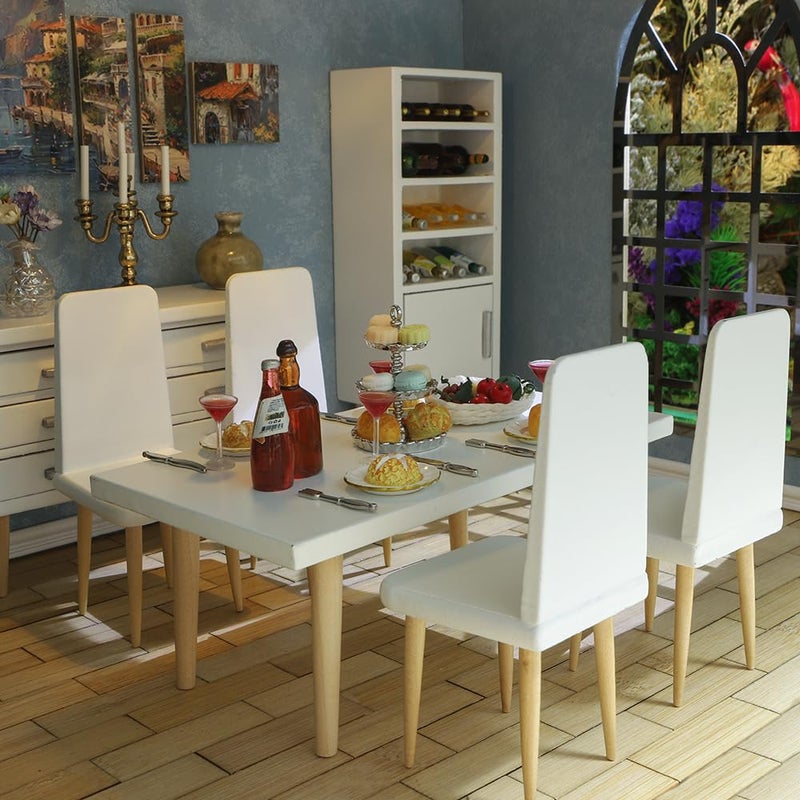 iLAND Dollhouse Furniture on 112 Scale of DiningRoom Wooden Doll House Furniture Miniature of Table Chair  Cabinet Modern Miniature Furniture 8pcs - Image 2