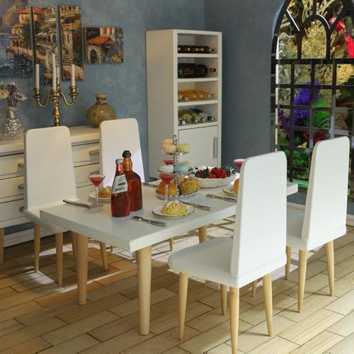iLAND Dollhouse Furniture on 112 Scale of DiningRoom Wooden Doll House Furniture Miniature of Table Chair  Cabinet Modern Miniature Furniture 8pcs - Image 1