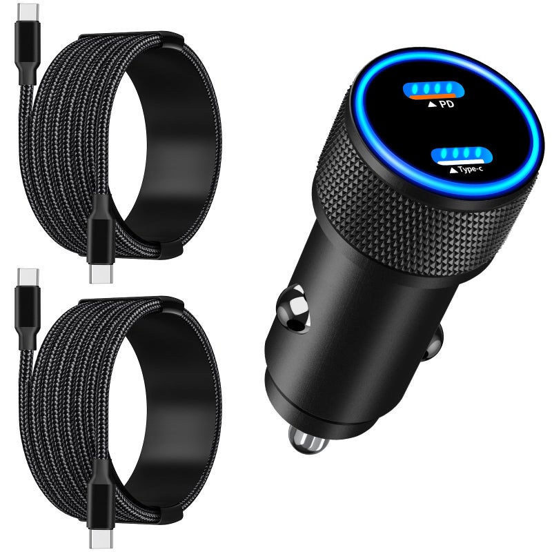 Linocell [Apple MFi Certified] iPhone 17 Car Charger, Linocell 90W USB C Car Charger Dual PD Power Cigarette Lighter Adapter with 2Pack Type C Braided Cable for iPhone 17/17 Pro Max/16/15/Galaxy S26/S25/Pixel - Image 1