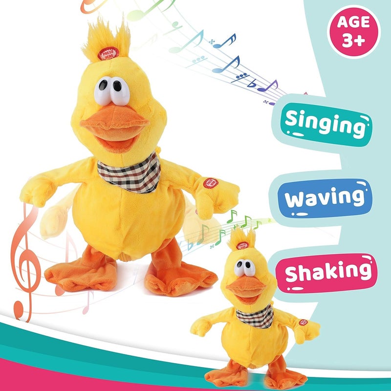 Cuteoy 13" Quacking Duck Musical Stuffed Animal Plushies Walking Singing Waving Electronic Interactive Plush Toy for Kids Boys Easter - Image 4