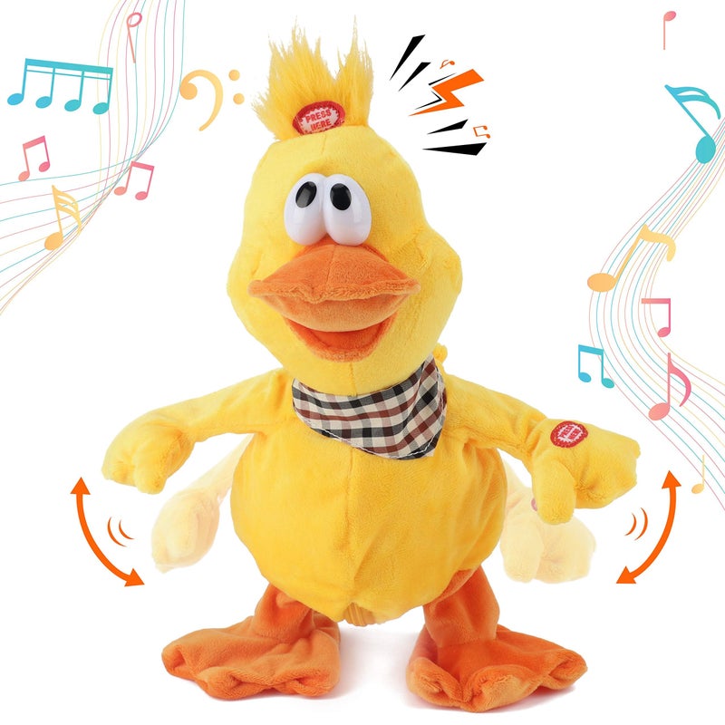 Cuteoy 13" Quacking Duck Musical Stuffed Animal Plushies Walking Singing Waving Electronic Interactive Plush Toy for Kids Boys Easter - Image 1