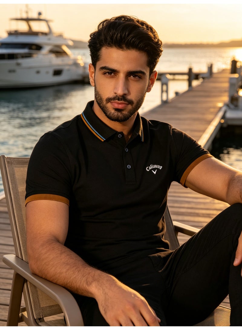 Callaway Men’s Black Contrast Trim Short Sleeve Golf Polo Shirt with Embroidered Chest Logo - Image 4
