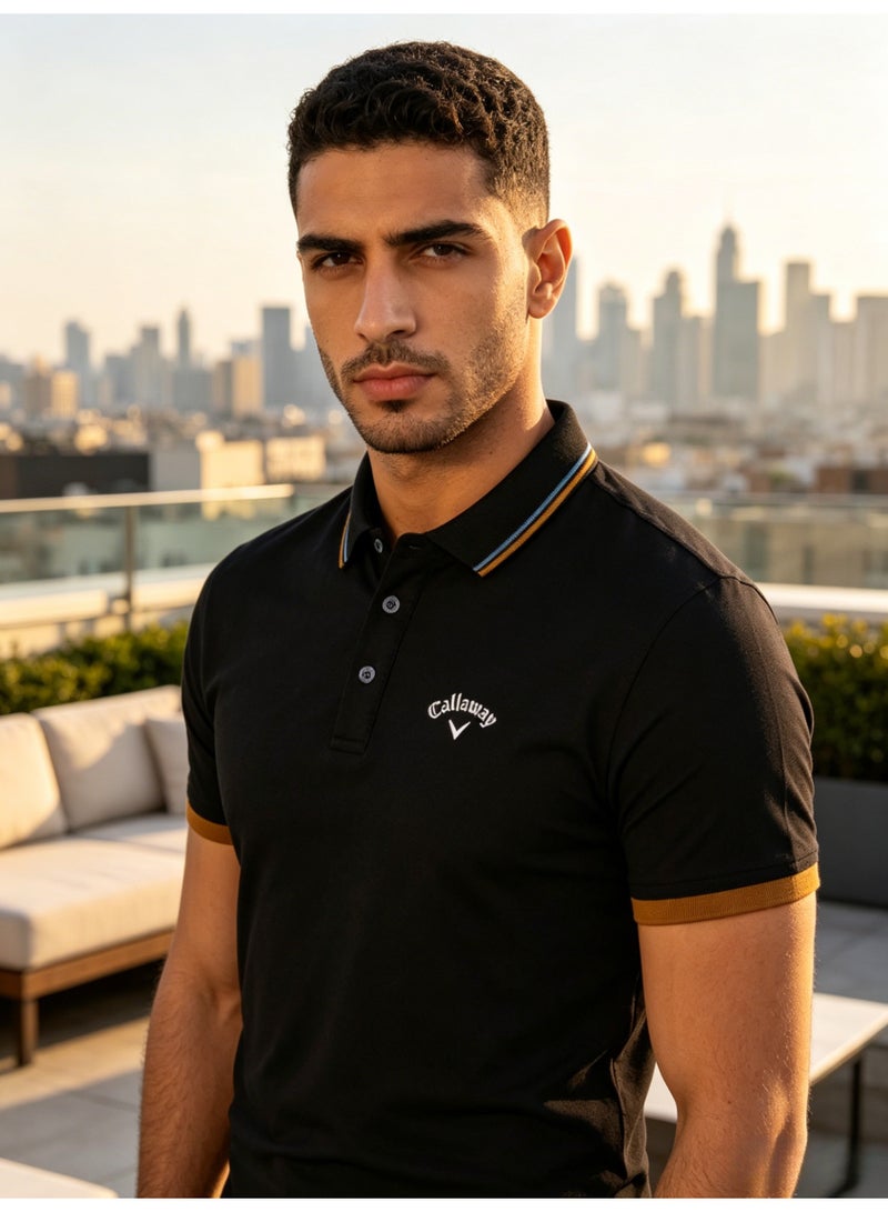 Callaway Men’s Black Contrast Trim Short Sleeve Golf Polo Shirt with Embroidered Chest Logo - Image 2
